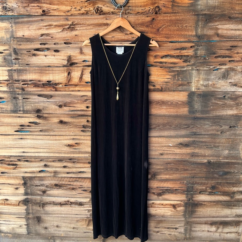 VINTAGE | R&M Richards By Karen Kwong Black Maxi Dress W/ Gold Floral Jacket 8P - Picture 7 of 11